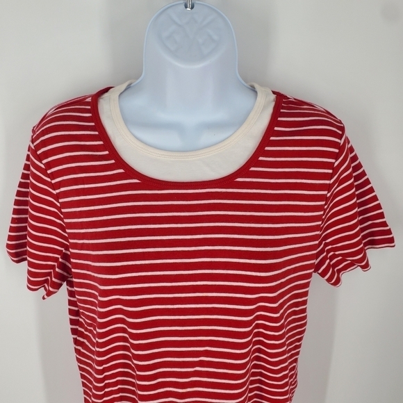 White Stag Shirt Women Medium Striped Short Sleeve Red White - Picture 3 of 6